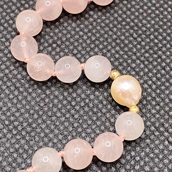 14k Hong Kong WW Rose Quartz Beaded Heart Pendant Necklace - Picture 4 of 14